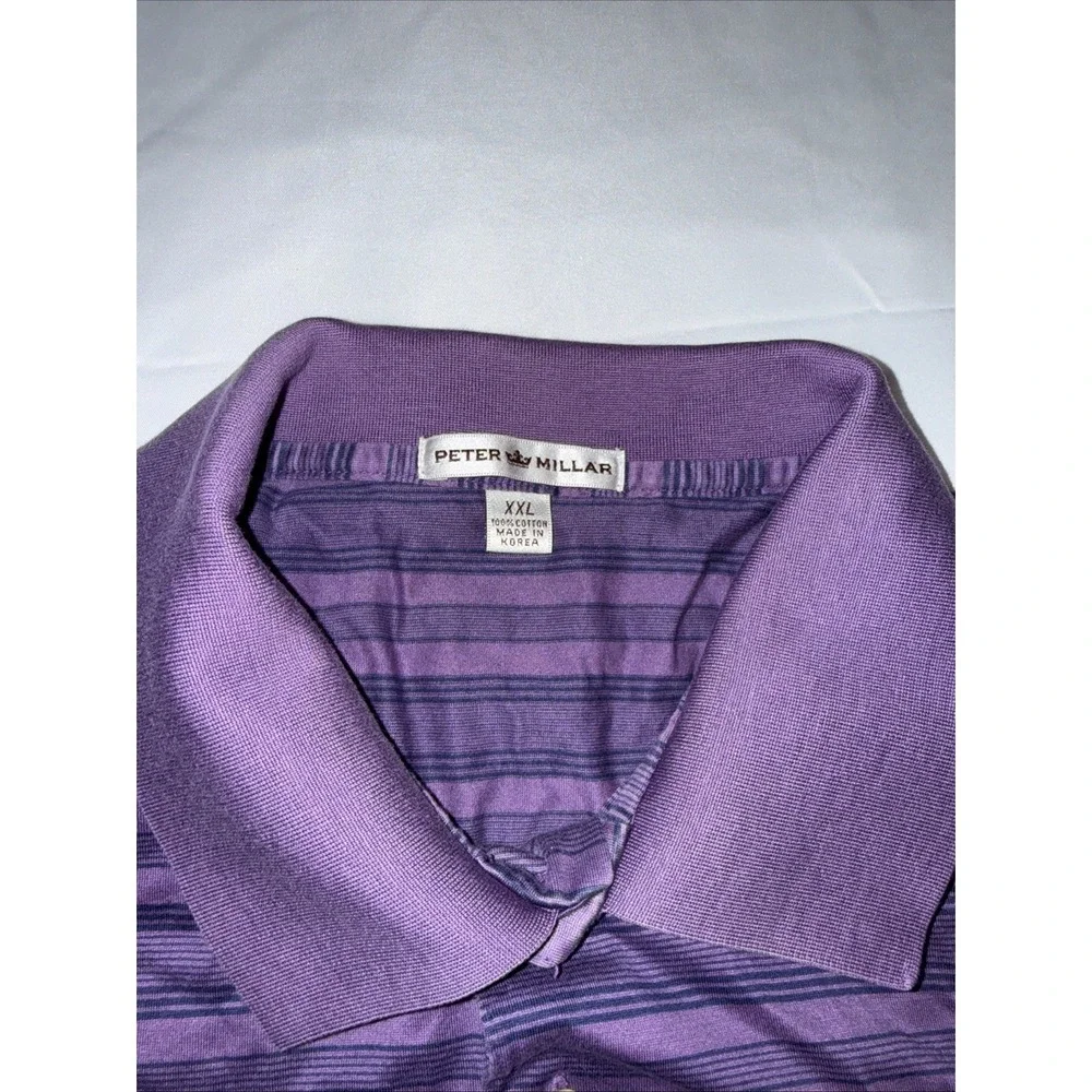 Peter Millar Kapalua Cotton Polo Golf Shirt Sz XXL Purple/Navy Striped